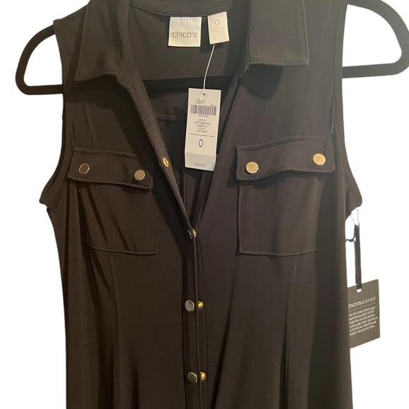 Long black dress from Chico’s with gold buttons NWT very slimming - Picture 2 of 10